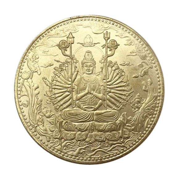 Buddha Avalokiteshvara-Guanyin 1000 Hand Bodhisattva Gold Alloy Coin-Heart-Sutra - Picture 3 of 5